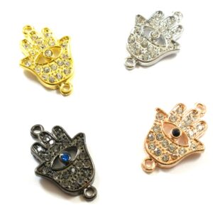 Χέρι της Hamsa μεταλλικός σύνδεσμος με στρας 29x19mm