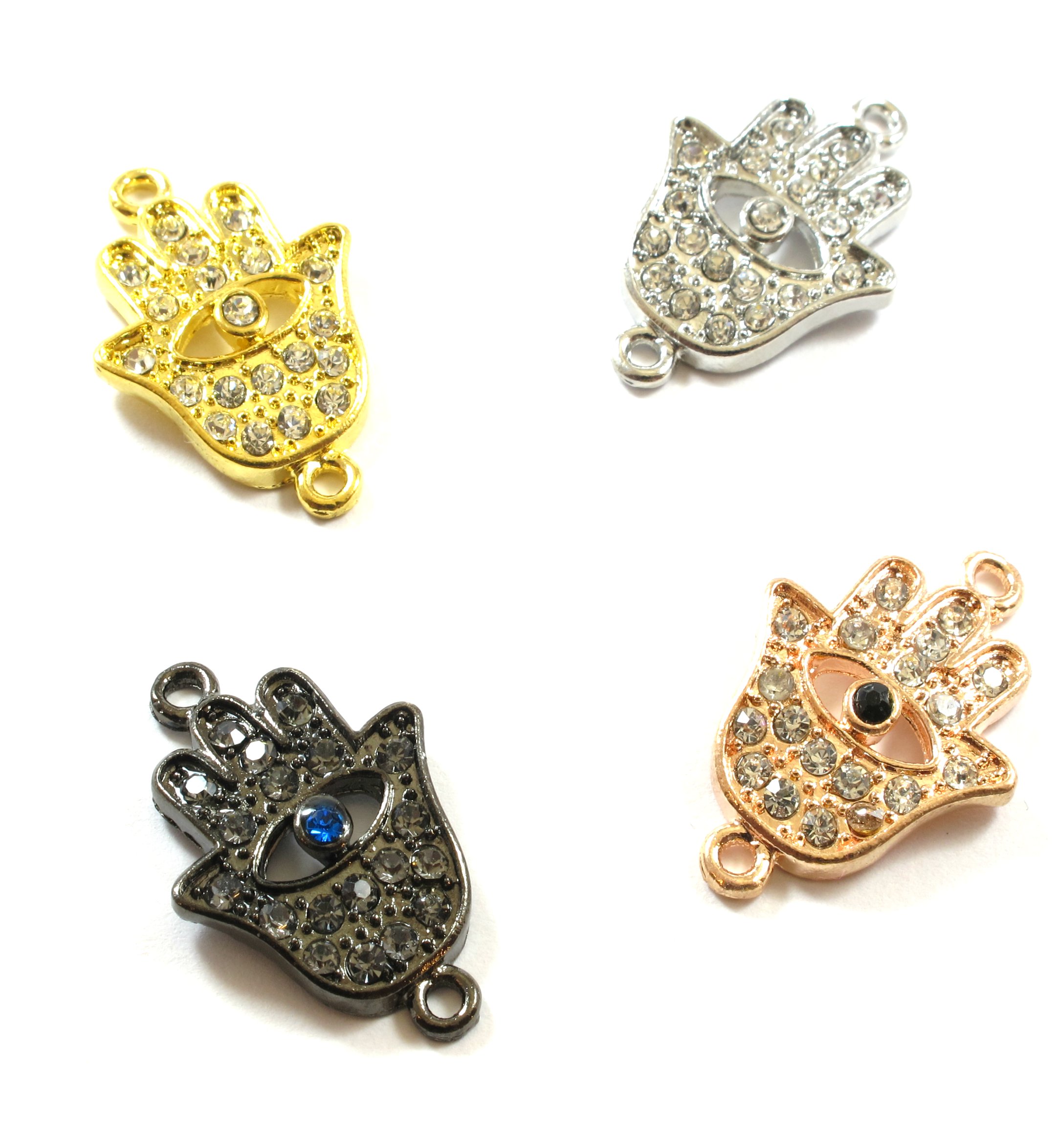 Χέρι της Hamsa μεταλλικός σύνδεσμος με στρας 29x19mm