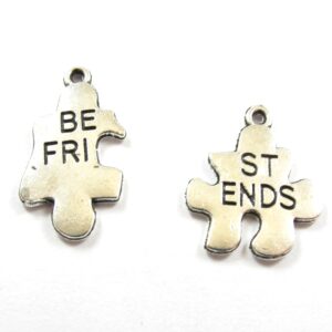 Best Friends πάζλ ασημί μεταλλικό κρεμαστό 19mm x 17mm/σέτ
