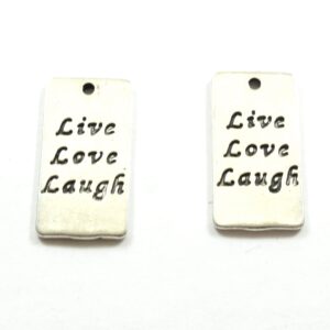 Πλακέτα ορθογώνια Live,Love,Laugh ασημί κρεμαστή 22 x 13mm