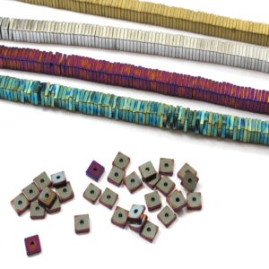 Αιματίτης χάντρα τετράγωνη πλακέ 4x4x1mm/κλωστή 400 χάντρες
