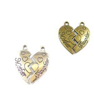 Mother Daughter καρδιά μεταλλικό κρεμαστό 24x12mm/σέτ