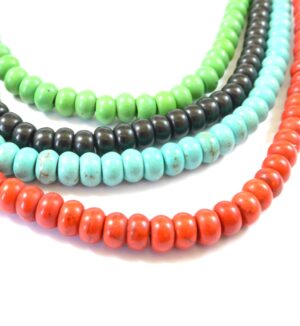Τυρκουάζ  πλακέ  συνθετική ημιπολύτιμη χάντρα 6x4mm/κλωστή 95 χάντρες