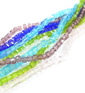 Κύβος γυάλινη πολυεδρική χάντρα 3x3mm/Κλωστή 100 χάντρες