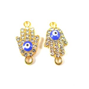 Χέρι της hamsa χρυσό με μεταλλικό σύνδεσμος με στράς 19x10mm