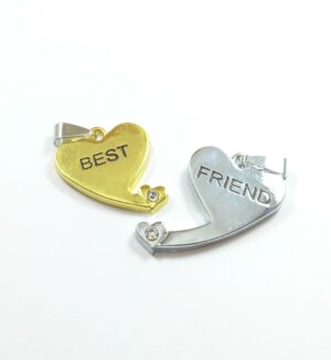 Καρδιά best friend διπλή κρεμαστό μεταλλικό με στράς 25-29x23mm/σέτ