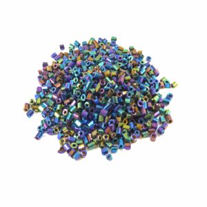 Γυάλινες χάντρες seed μπλέ ιριδίζον μακαρόνι 2mm