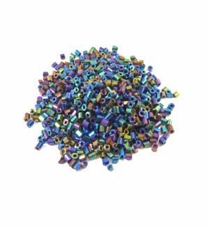 Γυάλινες χάντρες seed μπλέ ιριδίζον μακαρόνι 2mm