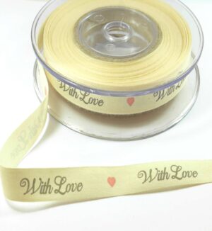 Υφασμάτινη πλακέ κορδέλα With Love 12mm/καρούλι 18 μέτρα