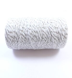 Βαμβακερό λευκό-ασημί στριφτό κορδόνι 1.5mm /καρούλι 100μέτρα