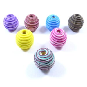 Χάντρα πυλός στρογγυλή δίχρωμη ριγέ 14~16x14~15mm