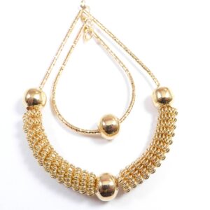 Σταγόνα διπλή  χρυσή με χάντρες και σπιράλ μεγάλο μεταλλικό κρεμαστό 75x50mm