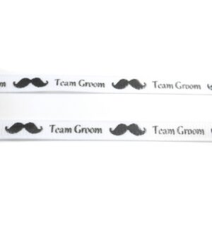 Κορδέλα «Team Groom» λευκό-μαύρο με μουστάκι υφασμάτινη 6mm/μέτρο