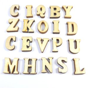 Γράμματα  ξύλινα καμπουσόν 14.5x7.5~19.5mm/mix 100τμχ