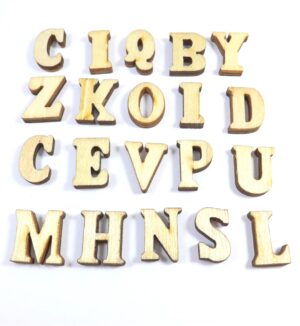 Γράμματα  ξύλινα καμπουσόν 14.5x7.5~19.5mm/mix 100τμχ
