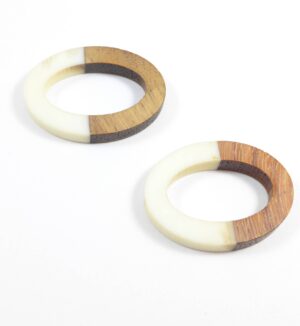 Οβάλ κρεμ-καφέ plexiglass-ξύλο σύνδεσμος 28.5x19.5mm