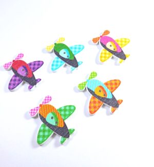 Αεροπλανάκι κουμπί ξύλινο 30x31mm/mix 10τεμάχια