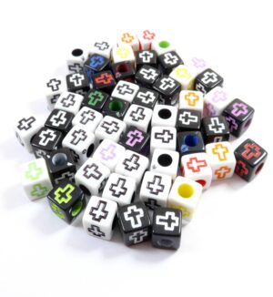 Σταυρός κύβος ακρυλική χάντρα 6x6mm/100 χάντρες