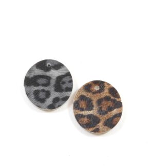 Στρογγυλό πλακέ animal-print από συνθετικό δέρμα κρεμαστό 24mm