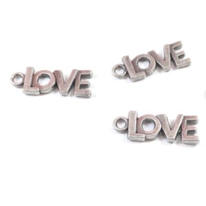 Love κάθετο ασημί αντικέ μεταλλικό κρεμαστό 22x8mm