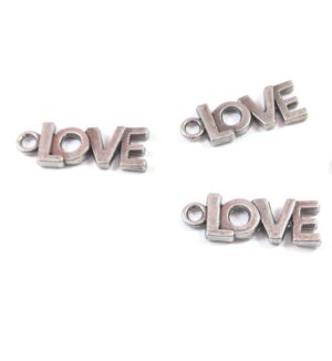 Love κάθετο ασημί αντικέ μεταλλικό κρεμαστό 22x8mm