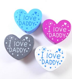 Καρδιά πλακέ "Ι LOVE DADDY" ξύλινη χάντρα 23x29mm