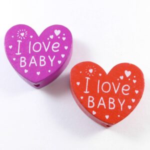 Καρδιά πλακέ "Ι LOVE BABY" ξύλινη χάντρα 23x29mm