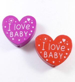 Καρδιά πλακέ "Ι LOVE BABY" ξύλινη χάντρα 23x29mm