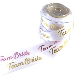 Κορδέλα «Team Bride» με μεταλλικό χρώμα γράμματα σατέν 23mm/καρούλι 9μέτρα