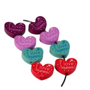 Καρδιά πλακέ "Ι LOVE mummy" ξύλινη χάντρα 23x29mm