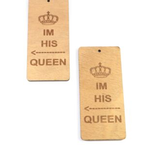 Κρεμαστό παραλληλόγραμμο με κορώνα "IM HIS QUEEN" ξύλινο 90x45mm