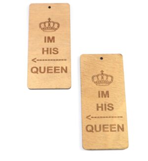 Κρεμαστό παραλληλόγραμμο με κορώνα "IM HIS QUEEN" ξύλινο 90x45mm