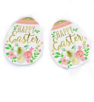 Αυγό «HAPPY Easter» με λουλούδια σε λευκό plexiglass κρεμαστό 58x44mm