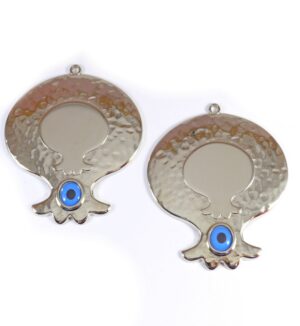 Ρόδι μεγάλο ασημί επιροδιωμένο μεταλλικό με ματάκι 57x54mm