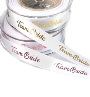 Κορδέλα «Team Bride» με μεταλλικό χρώμα γράμματα σατέν 16mm/καρούλι 9μέτρα