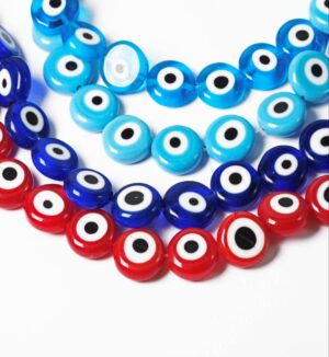 Γυάλινο ματάκι πλακέ 12-13x4-5mm/κλωστή 31-33 χάντρες