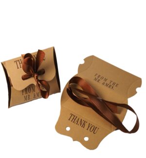 Πολυτελής κουτί «μαξιλάρι» From The Mr&Mrs Thank you με καφέ κορδέλα συναρμολογούμενο συσκευασία δώρου 67x110xmm
