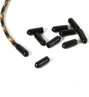 Καπελάκι σιλικόνης μαύρο 6×15mm για κορδόνι  4mm/50 τμχ