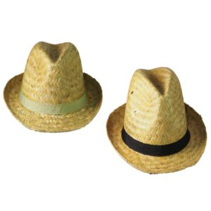 Καπέλο Ψάθινο τύπου Trilby One Size φυσικό χρώμα πλεκτό με υφασμάτινη κορδέλα 31x29cm
