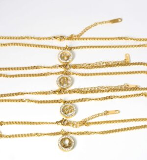 Ζώδιο χρυσό ατσάλι με στράς 13mm και γυριστή πλακέ χρυσή αλυσίδα ατσάλι 3mm μήκους 42cm και επέκταση 50mm