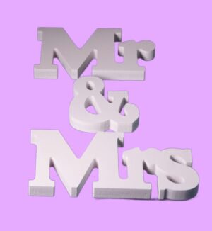 Mr & Mrs  μεγάλο λευκό πλακέ ξύλινο διακοσμητικό καμπουσόν 8x12.85cm, 7.95x7cm, 8x16cm