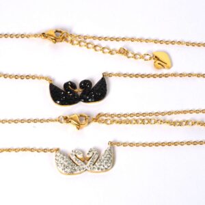 Κολιέ Twin-Swans με στρας και σμάλτο 11x23mm και χρυσή αλυσίδα ατσάλι 1.5mm μήκους 41cm και επέκταση 5cm