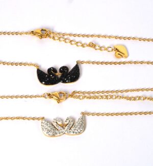 Κολιέ Twin-Swans με στρας και σμάλτο 11x23mm και χρυσή αλυσίδα ατσάλι 1.5mm μήκους 41cm και επέκταση 5cm