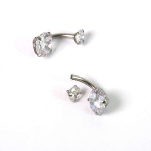 Σκουλαρίκι Piercing αφαλού με διπλό κρύσταλλο διάφανο κρύσταλλο 5 & 8mm ασημί μεταλλικό ατσάλι 8x19mm