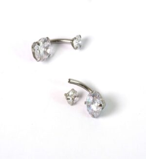 Σκουλαρίκι Piercing αφαλού με διπλό κρύσταλλο διάφανο κρύσταλλο 5 & 8mm ασημί μεταλλικό ατσάλι 8x19mm
