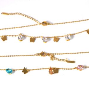 Κολιέ Butterfly & Chrystal Drop και χρυσή αλυσίδα ατσάλι 1.5mm μήκους 41cm και επέκταση 5cm