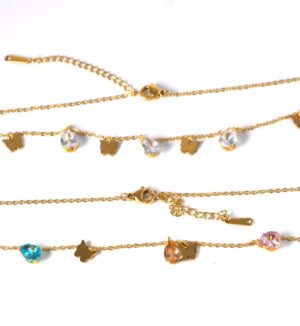 Κολιέ Butterfly & Chrystal Drop και χρυσή αλυσίδα ατσάλι 1.5mm μήκους 41cm και επέκταση 5cm