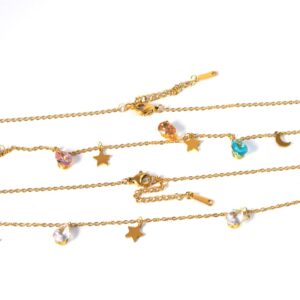 Κολιέ Stars & Moons with Chrystal Drops και χρυσή αλυσίδα ατσάλι 1.5mm μήκους 41cm και επέκταση 5cm
