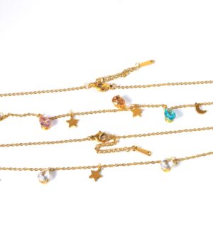 Κολιέ Stars & Moons with Chrystal Drops και χρυσή αλυσίδα ατσάλι 1.5mm μήκους 41cm και επέκταση 5cm