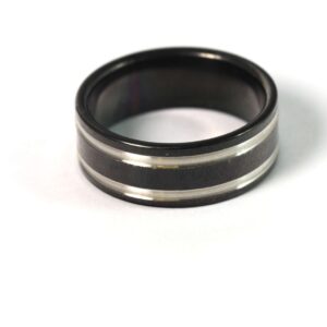 Δαχτυλίδι Ανδρικό Black with Double Silver Lines μεταλλικό ατσάλι